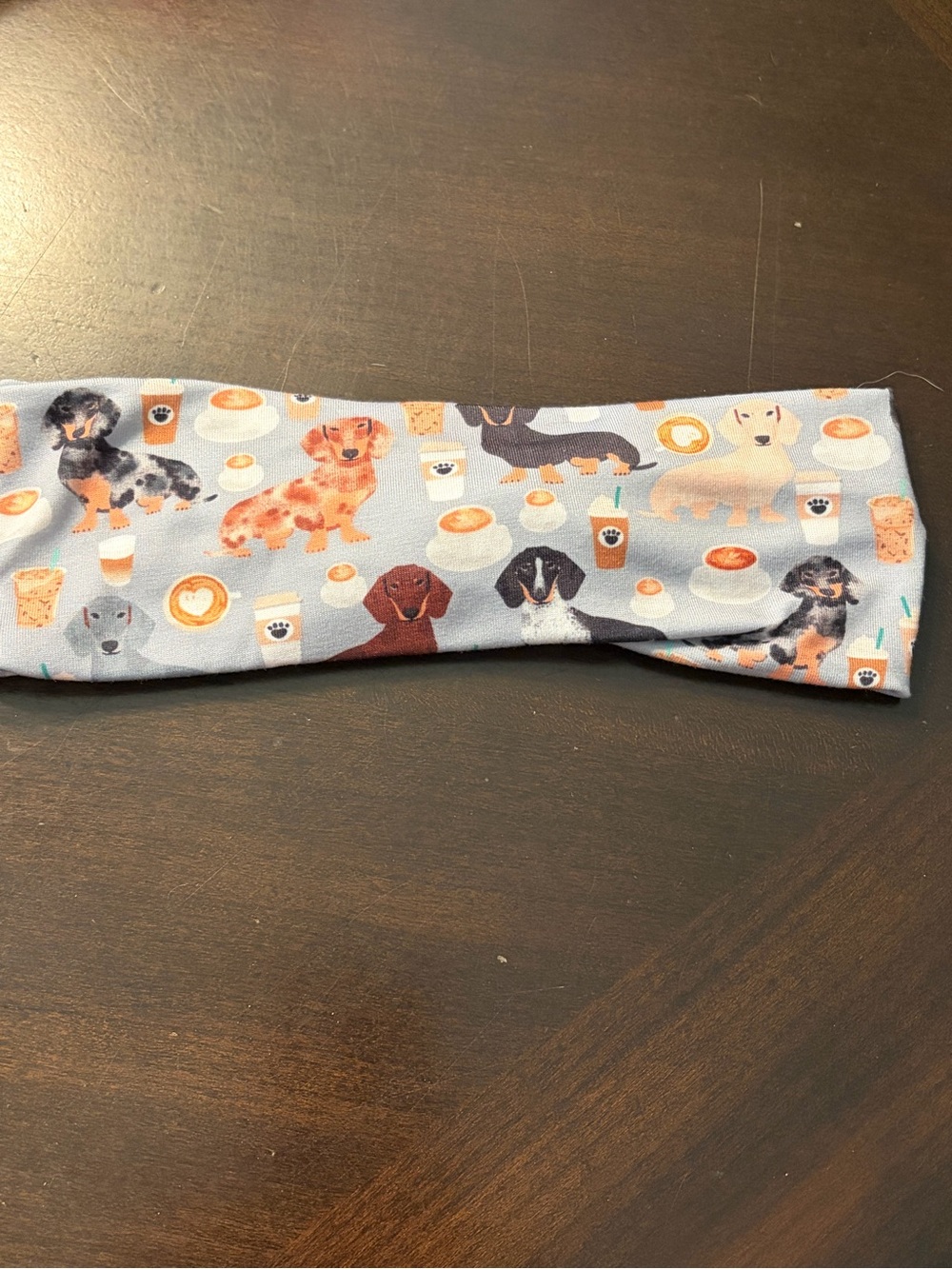 Twisted Headband with Dachshund and Coffee Pattern NWOT